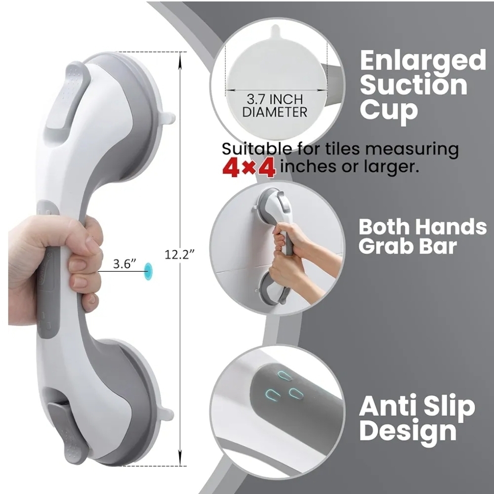 Gray and White Suction Grab Bar